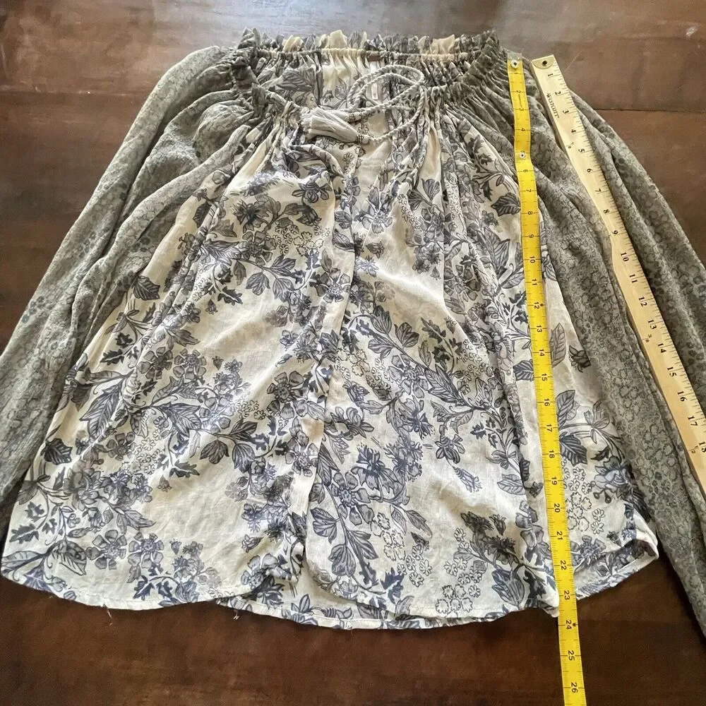Free People Hendrix Blouse Peasant SemiSheer Boho Festival SIZE XS Floral Tassel